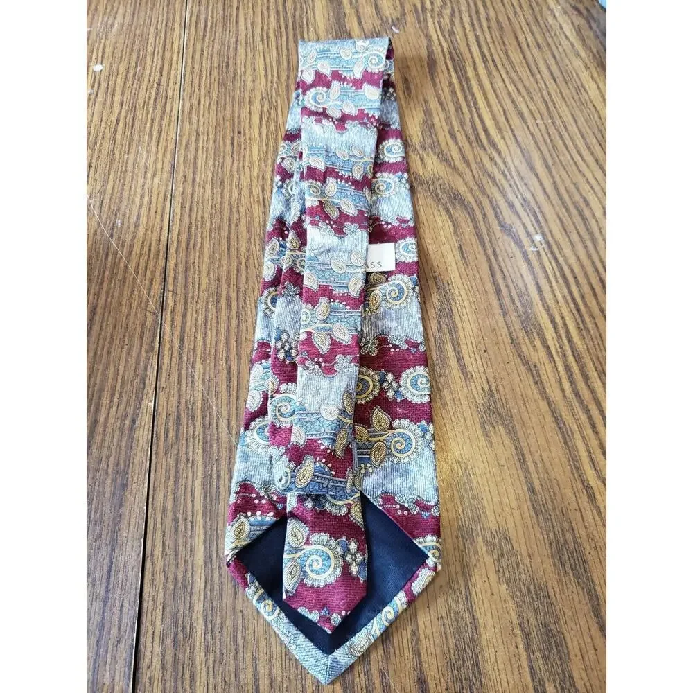 Bill Blass Silk Red and Silver Striped Abstract Pattern Neck Tie